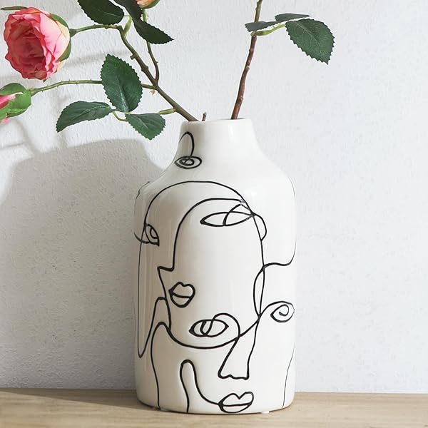 Kimdio Ceramic Vase: Abstract Minimalist Flower Vase for Home Decor & Pampas Grass - Image 2