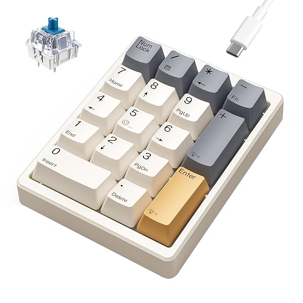 Kisnt Buy Kisnt Mechanical Numpad: 17-Key Wired USB Numeric Keypad with Hot-Swappable Blue Switch & White Backlit PBT Keycaps