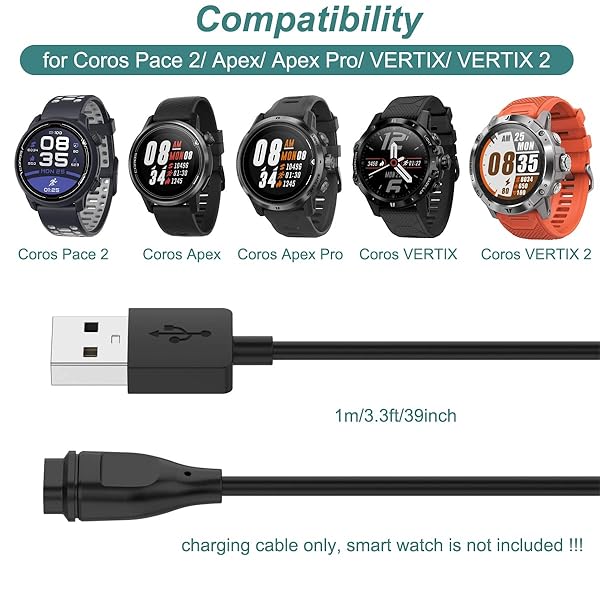 Buy Kissmart Charger for Coros PACE 3, PACE 2, APEX & VERTIX - Replacement Charging Cable for Smart Watches - Image 3