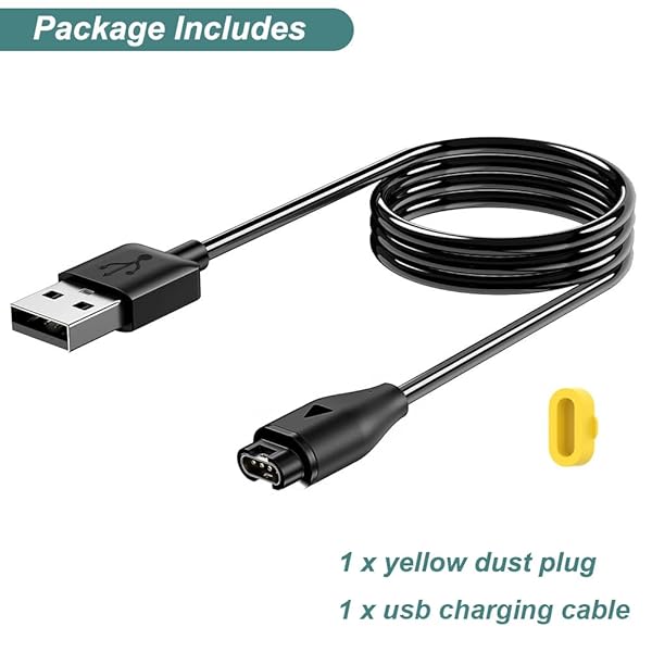 Kissmart Charger for Garmin Vivoactive 6 5 4 4S 3 Replacement Cable with Yellow Silicone Dust Plug for Smart Watch - Image 6