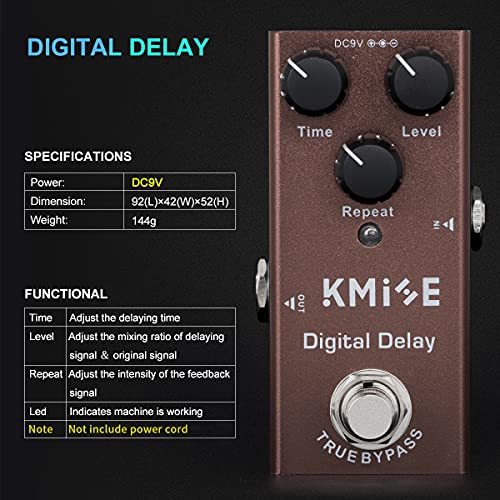 Kmise Digital Delay Pedal for Electric Guitar - Mini, True Bypass, DC 9V Effects - Image 6
