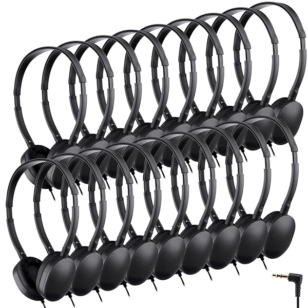 Konohan Konohan 18 Pack Class Set Headphones for Students Adjustable Wired Earphones for Classroom School Teacher Supplies Black