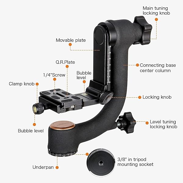 Koolehaoda Q45 Gimbal Head: Heavy Duty Tripod for DSLR Cameras up to 26lbs with Quick Release & Bubble Level - Image 7