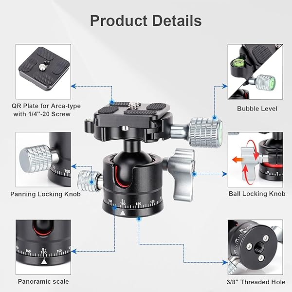Koolehaoda E1 Mini Tripod Ball Head with Quick Release Plate Lightweight 170G Maximum Load 8KG CNC Process E1 Mini Head - Image 3