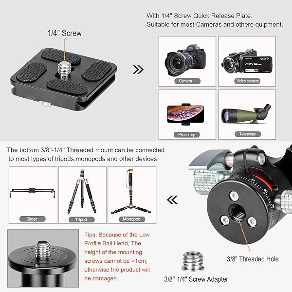 Koolehaoda E1 Mini Tripod Ball Head with Quick Release Plate Lightweight 170G Maximum Load 8KG CNC Process E1 Mini Head - Image 6