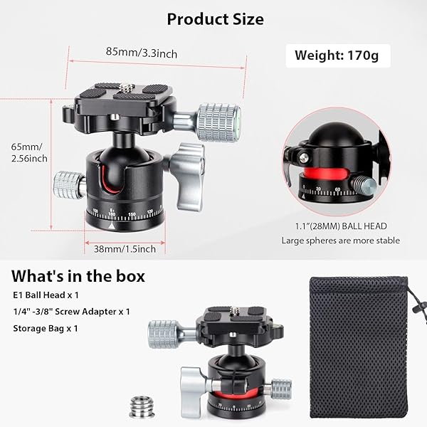 Koolehaoda E1 Mini Tripod Ball Head with Quick Release Plate Lightweight 170G Maximum Load 8KG CNC Process E1 Mini Head - Image 9