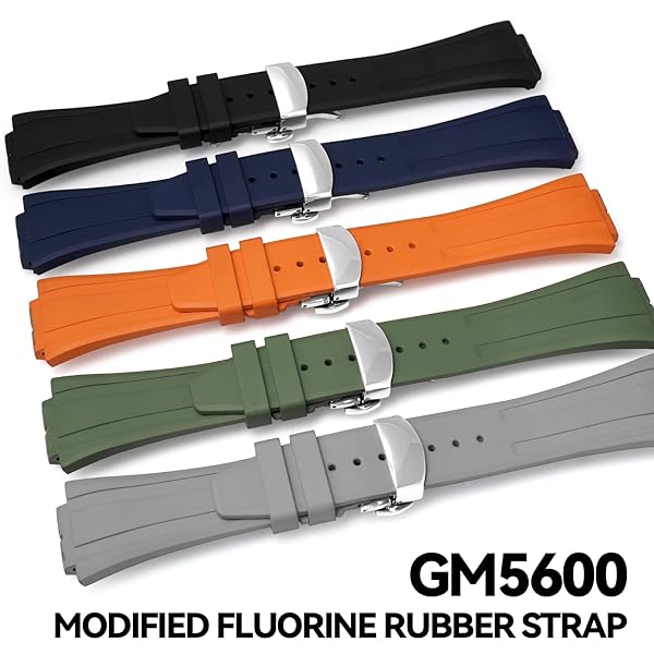 Korlexchi Quick-release Strap Replacement Fluororubber Watch Band Compatible With GM5600 GM-5600B Watchband Accessories (Black strap + Silver Buckle) - Image 3