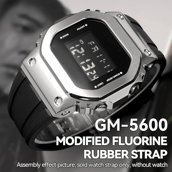 Korlexchi Quick-release Strap Replacement Fluororubber Watch Band Compatible With GM5600 GM-5600B Watchband Accessories (Black strap + Silver Buckle) - Image 6
