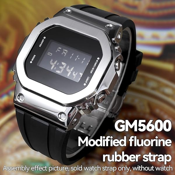 Korlexchi Quick-release Strap Replacement Fluororubber Watch Band Compatible With GM5600 GM-5600B Watchband Accessories (Black strap + Silver Buckle) - Image 7