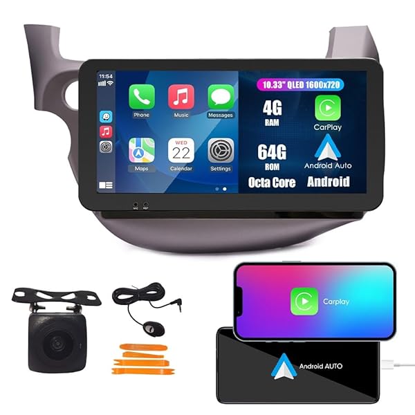 Octa Core 4G+64G CarPlay Android Auto Navigation Stereo GPS Radio Reverse Camera Display 10.33" QLED Touchscreen Headunit Tablet Pad Media Player for