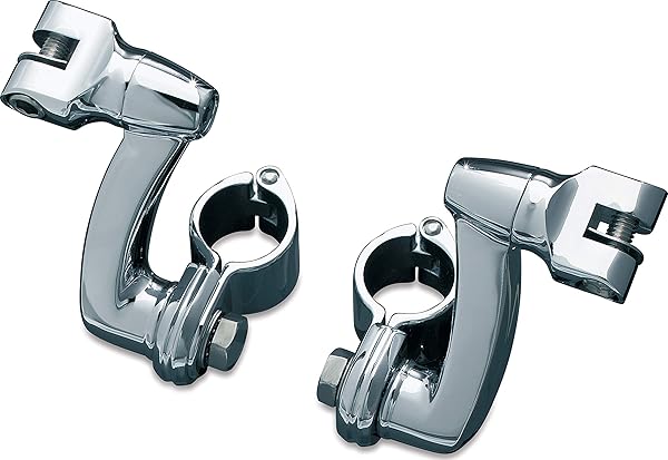 "Upgrade Your Ride: Kuryakyn 7986 Longhorn Offset Footpeg Mounts for 1-1/4" Engine Guards - Chrome, Quick Clamps, 1 Pair"