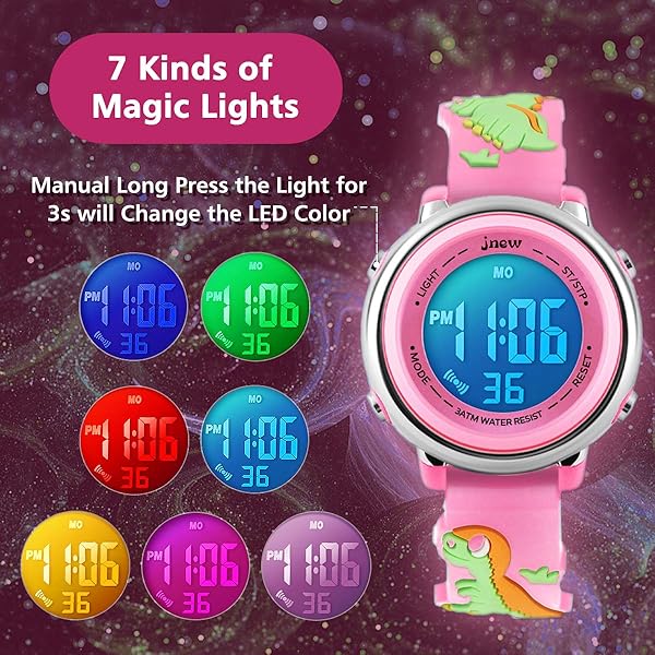 L LAVAREDO Kids Waterproof Sports Watch for Girls Ages 3-12 Cute Cartoon Digital 7 Color Lights Wrist Watch - Image 5