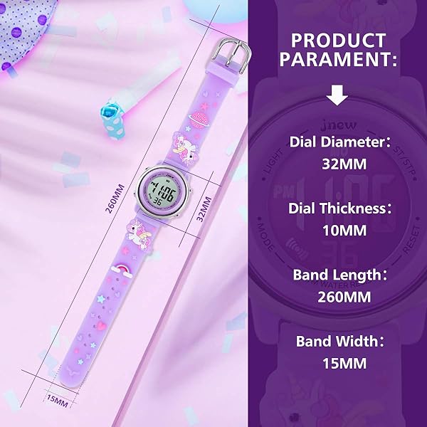L LAVAREDO Kids Waterproof Sports Watch for Girls Ages 3-12 Cute Cartoon Digital 7 Color Lights Wrist Watch - Image 5