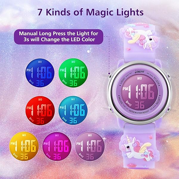 L LAVAREDO Kids Waterproof Sports Watch for Girls Ages 3-12 Cute Cartoon Digital 7 Color Lights Wrist Watch - Image 6