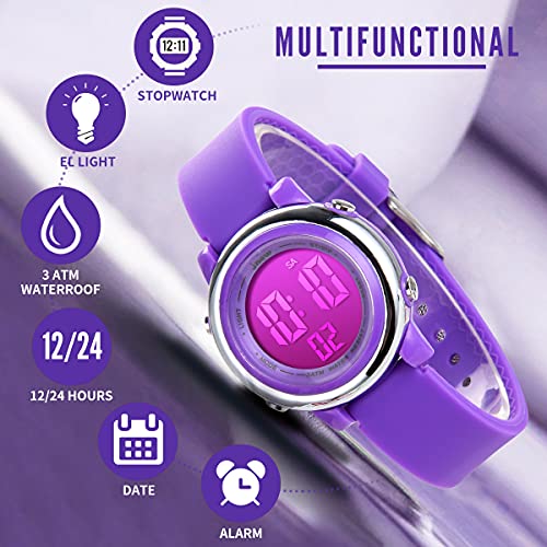 L LAVAREDO Kids Waterproof Sports Watch for Girls Ages 3-12 Cute Cartoon Digital 7 Color Lights Wrist Watch - Image 5