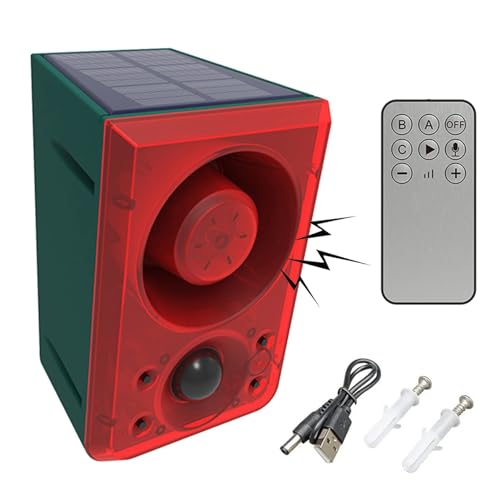 LAFEINA LAFEINA Solar Sound & Strobe Light Alarm: Motion Detector for Gunshots & Dog Barking - Custom 20s Siren for Farm Security