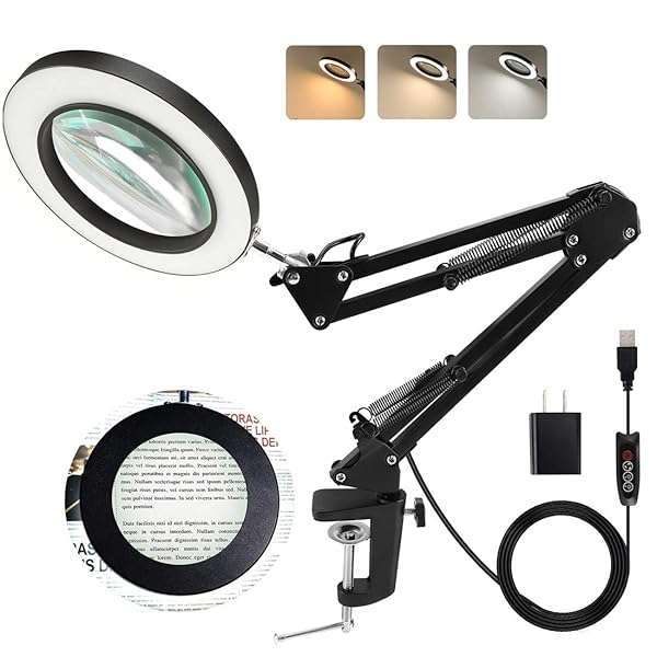 LANCOSC Enhance Your Vision: LANCOSC 5X Magnifying Glass with Light & Adjustable Stand for Crafts, Reading & Repairs