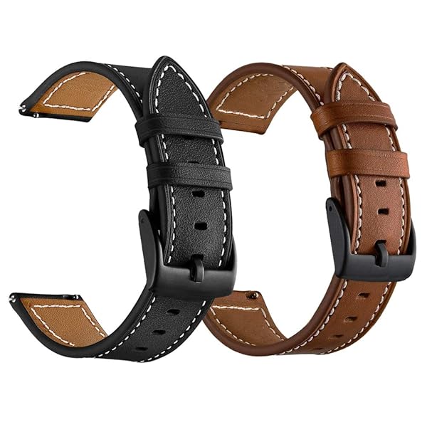 LDFAS Leather Band for Galaxy Watch 7 6 Classic 47mm 43mm 5 Pro 45mm 20mm Strap Compatible with Samsung Galaxy Watch 6 5 4 Active 3 Black Brown 2 Pack
