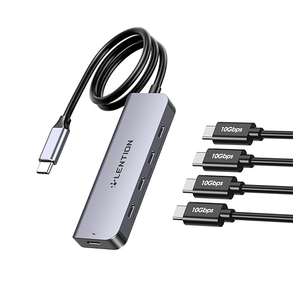 LENTION LENTION 2FT USB C Hub with 4 USB-C 3.2 Gen 2 Ports 10 Gbps 100W PD Charging for MacBook Pro Mac Air iPhone 15 16 and More Space Gray