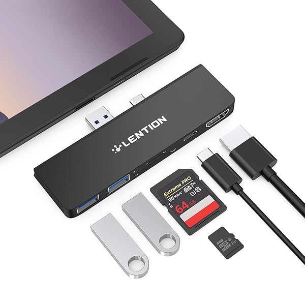 LENTION LENTION Surface Pro 7 USB C Dock 6 in 1 Adapter 4K HDMI SD Micro SD Card Reader 2 USB 3.0 Ports 60W Type C Charging Silver