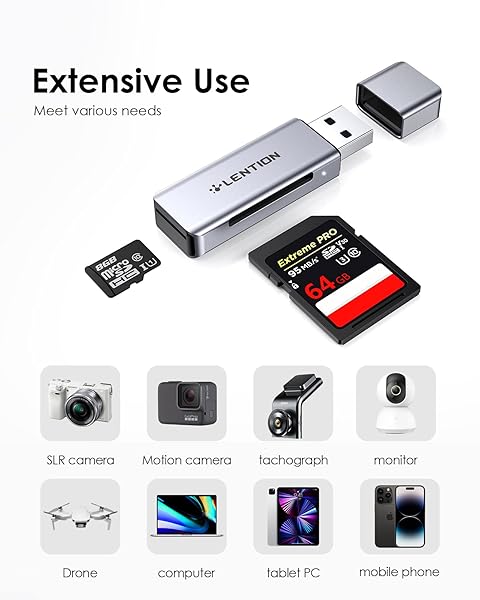 LENTION USB 3.0 Type A to SD Micro SD Card Reader Adapter for MacBook Pro Air Surface Chromebook CB-H7 Space Gray - Image 6