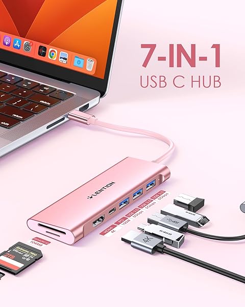 LENTION USB C Multiport Hub with 4K HDMI, 3 USB 3.0, SD/Micro SD Card Reader, 100W PD Compatible 2023-2016 MacBook Pro, New Mac Air, Other Type C Devices, Stable Driver Adapter (CB-C36B, Rose Gold) - Image 3
