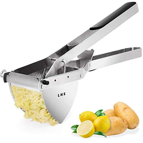 LHS Heavy Duty LHS Stainless Steel Potato Ricer & Masher - Ergonomic, Extra Large, Dishwasher Safe