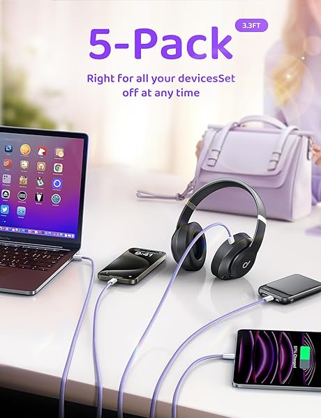 LISEN USB C Cable 5-Pack Fast Charging for iPhone 15 Pro Max Samsung S23 MacBook Air Pro 2020 60W Type C Charger 10FT 6FT 3FT - Image 8