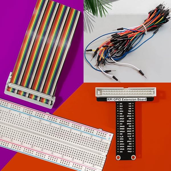 LK COKOINO Raspberry Pi GPIO Breakout: T-Type Expansion Board, 830 Solderless Breadboard, 65 Jumper Cables & 40-Pin Ribbon Cable - Image 4