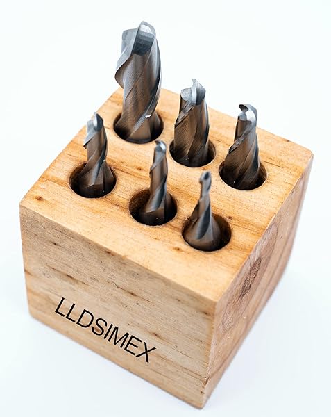 LLDSIMEX M2 HSS 6PC Ball End Mill Set Two Flute Sizes 1/8 3/16 1/4 5/16 3/8 1/2 for Precision Machining