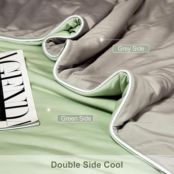 LlanCL Cooling Blankets for Hot Sleepers Lightweight Summer Comforter Twin Size Green Grey - Image 6