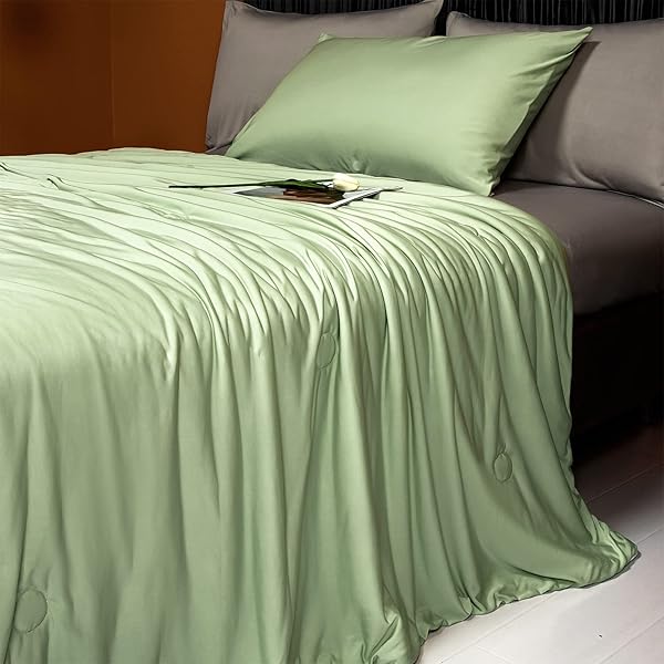 LlanCL Cooling Blankets for Hot Sleepers Lightweight Summer Comforter Twin Size Green Grey - Image 3