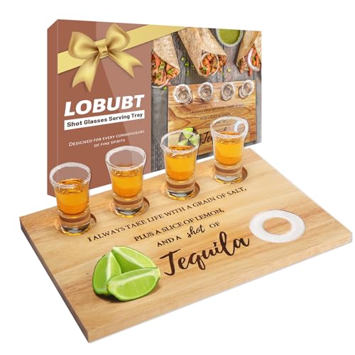 LOBUBT Tequila Shot Board & Glasses Set - Perfect Gift for Housewarming, Parties & Bars