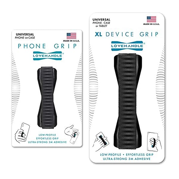 LOVEHANDLE Duo Grip: Black Stripe Elastic Strap for Smartphones & Tablets - Original & XL Grip Options