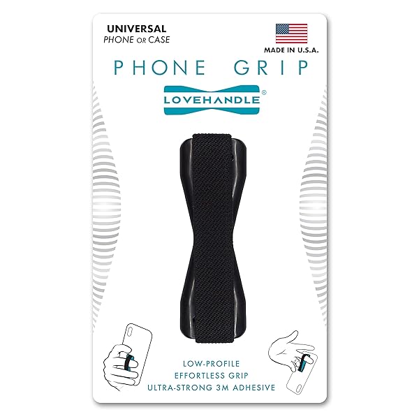 LOVEHANDLE Phone Grip: Black Elastic Strap for Smartphones & Mini Tablets - LH-01Black