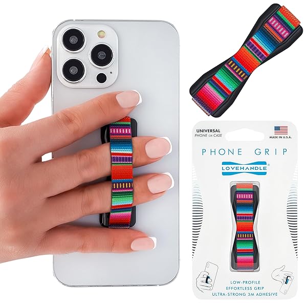LOVEHANDLE Universal Phone Grip for Smartphones and Mini Tablets Wireless Charging Compatible Made in The USA Serape Design