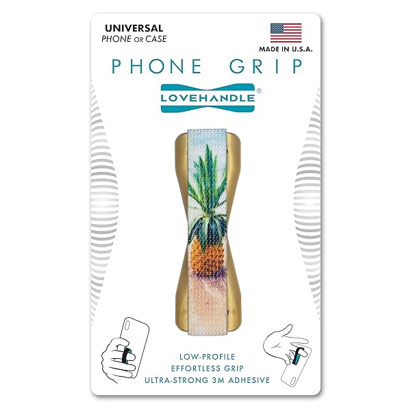 LOVEHANDLE Universal Phone Grip for Smartphones and Mini Tablets Wireless Charging Compatible Made in The USA Beached Pineapple