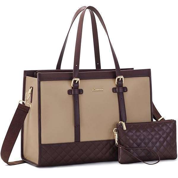 "LOVEVOOK 15.6" Laptop Bag for Women - Stylish Canvas Tote, Large Capacity Work & Travel Bag with Clutch Purse"