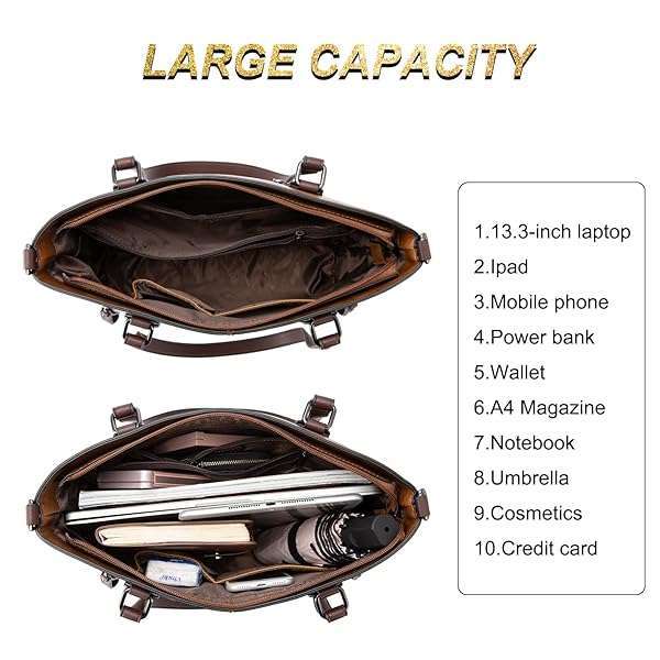 LOVEVOOK Vintage Leather Tote Bag for Women - Large Multi-Pocket Handbag & Designer Hobo Satchel in Brown - Image 6