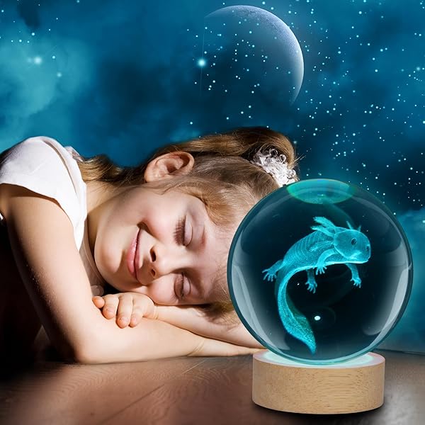 LQYHZCZQ 3D Axolotl Crystal Ball Night Light 16 Color LED Wooden Base Remote Control 3.15 Inch Home Decor Gift - Image 8
