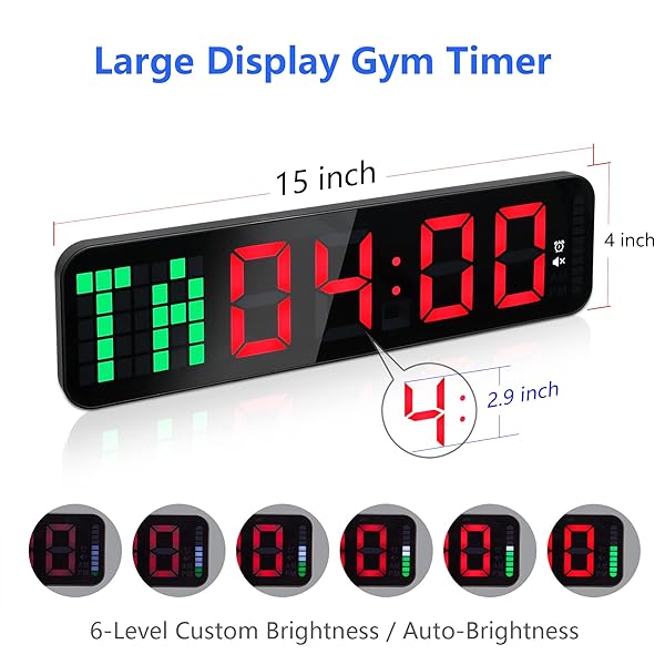 LUCORB Gym Timer - Large Digital Gym Clock Wall with Interval Time Progress Bar, Countdown Up Stopwatch, Remote Control for Home Gym Garage Boxing - Image 2