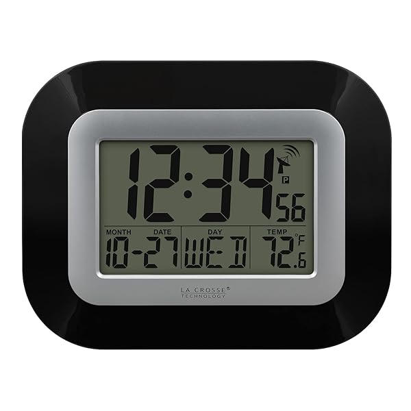 La Crosse Technology WT8005UBINT Atomic Digital Wall Clock with Indoor Temperature Black