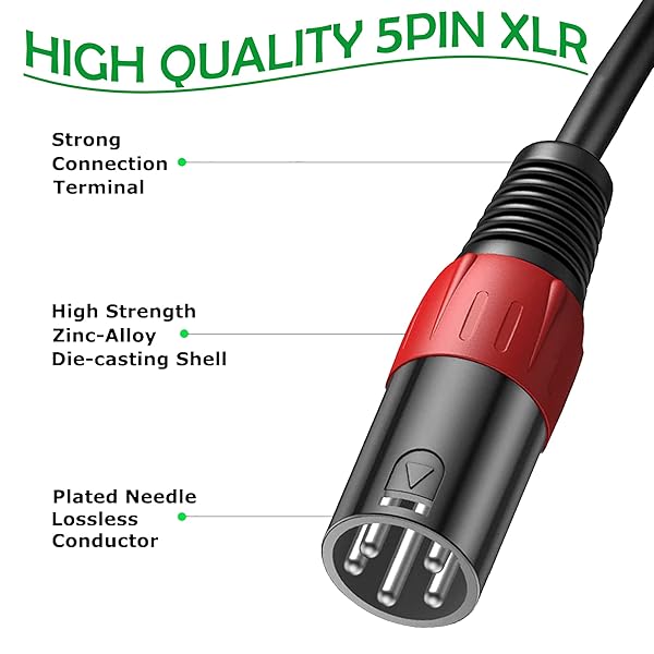 LanSenSu XLR 3 Pin to 5 Pin Female Audio Cable, for Microphone DMX Stage Light Turnaround (2Pack) - Image 3