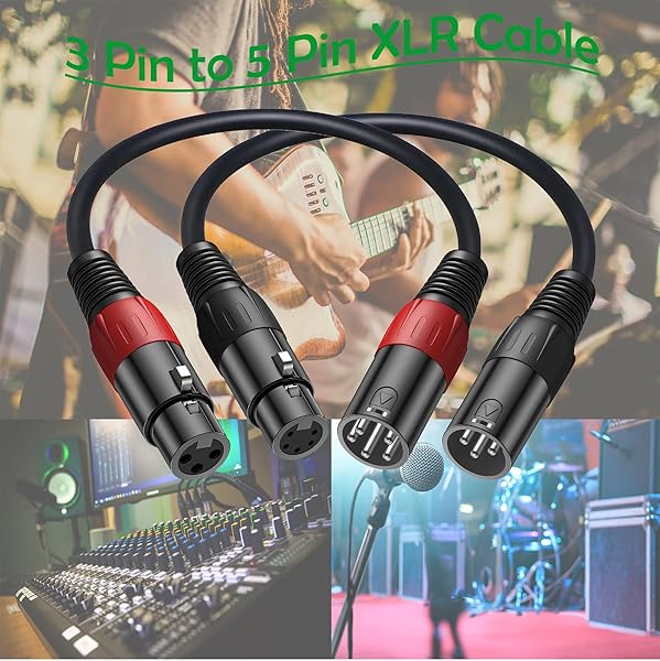 LanSenSu XLR 3 Pin to 5 Pin Female Audio Cable, for Microphone DMX Stage Light Turnaround (2Pack) - Image 8