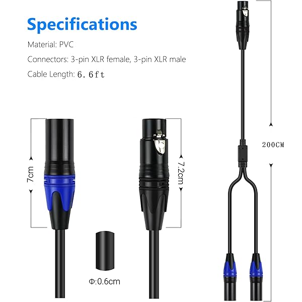 LanSenSu XLR Splitter Cable, 1 Female to 2 Male Patch Y Cable Balanced Microphone Splitter Cord Audio Adaptor 6.6ft (1Pack) - Image 2