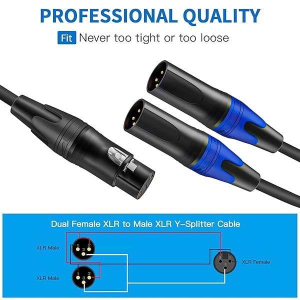 LanSenSu XLR Splitter Cable, 1 Female to 2 Male Patch Y Cable Balanced Microphone Splitter Cord Audio Adaptor 6.6ft (1Pack) - Image 5