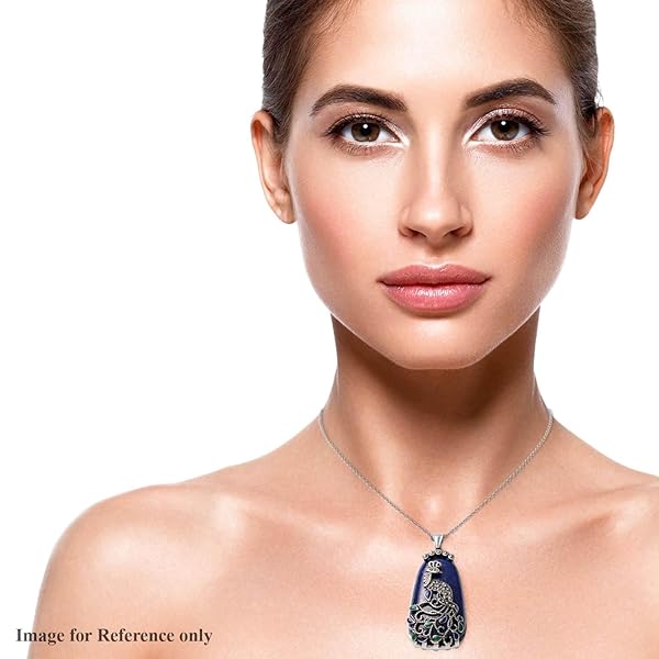 Lapis Lazuli Marcasite Enamel Peacock Pendant Necklace for Women Stainless Steel 20 Inch Delicate Jewelry Birthday Gifts - Image 2