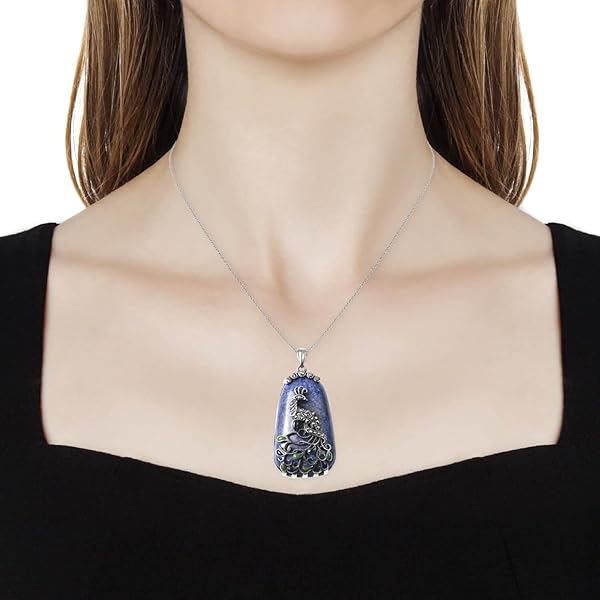 Lapis Lazuli Marcasite Enamel Peacock Pendant Necklace for Women Stainless Steel 20 Inch Delicate Jewelry Birthday Gifts - Image 3