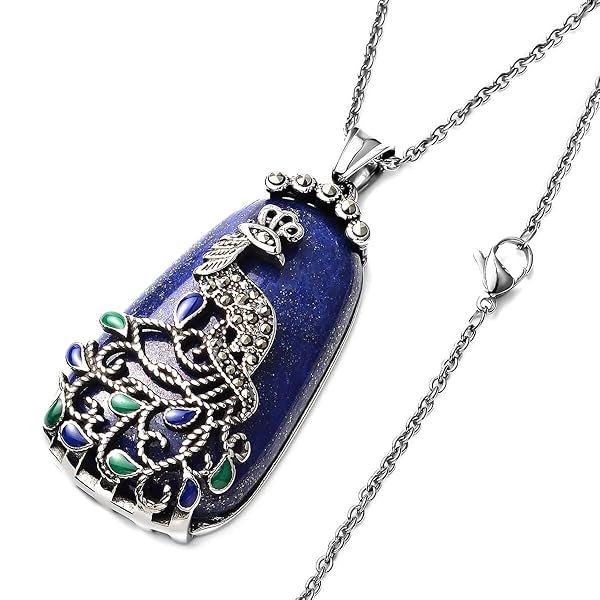 Lapis Lazuli Marcasite Enamel Peacock Pendant Necklace for Women Stainless Steel 20 Inch Delicate Jewelry Birthday Gifts - Image 5