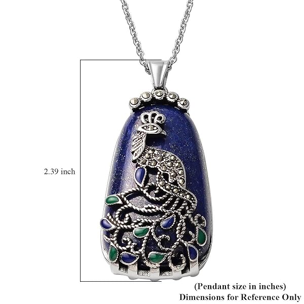 Lapis Lazuli Marcasite Enamel Peacock Pendant Necklace for Women Stainless Steel 20 Inch Delicate Jewelry Birthday Gifts - Image 6